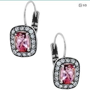 NWT Brighton Reina Leverback Pink Swarovski and Silver Earrings~ Hard to Find